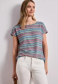 Kurzarm Shirt mit Rundhals und Streifen