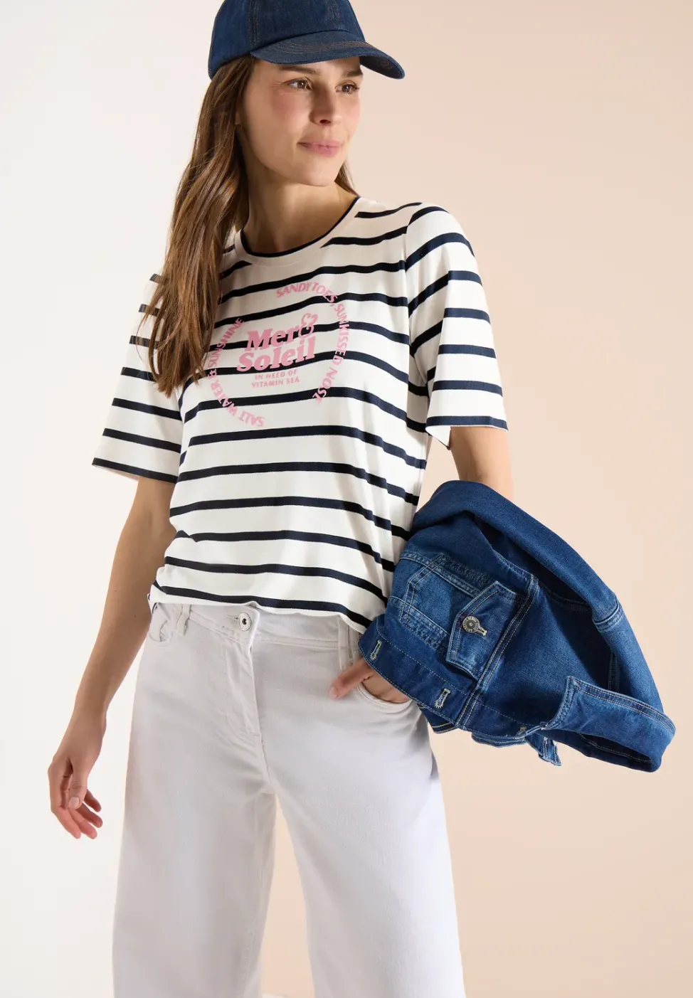 Kurzarm Shirt mit Rundhals und Streifen