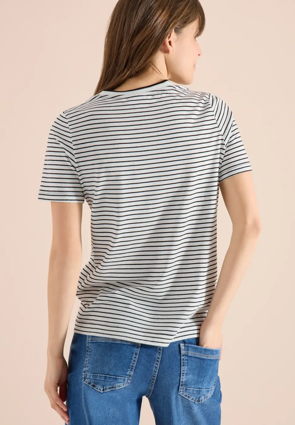 Kurzarm Shirt mit Rundhals und Streifen