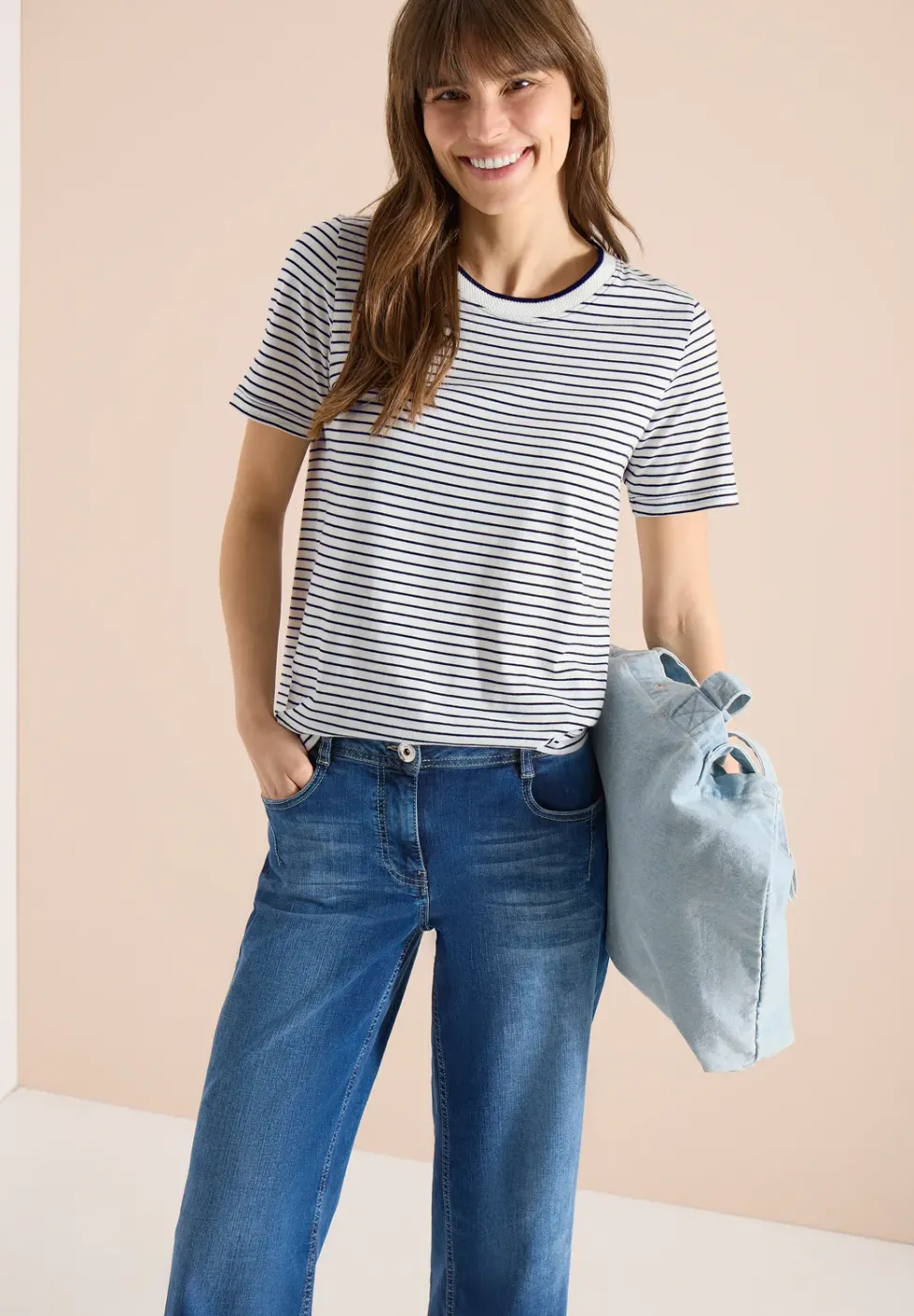 Kurzarm Shirt mit Rundhals und Streifen