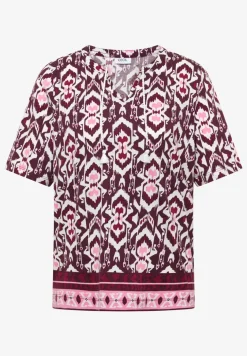Kurzarm Shirt mit Split Neck und Print