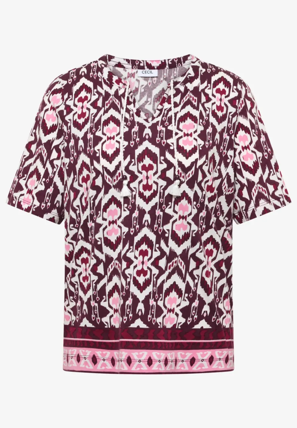 Kurzarm Shirt mit Split Neck und Print