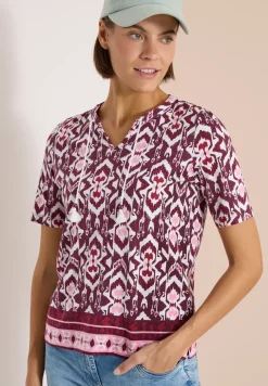 Kurzarm Shirt mit Split Neck und Print