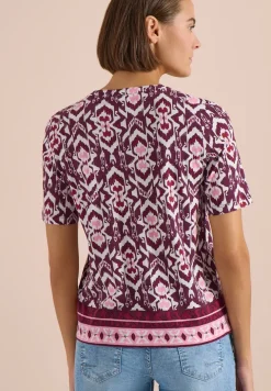 Kurzarm Shirt mit Split Neck und Print