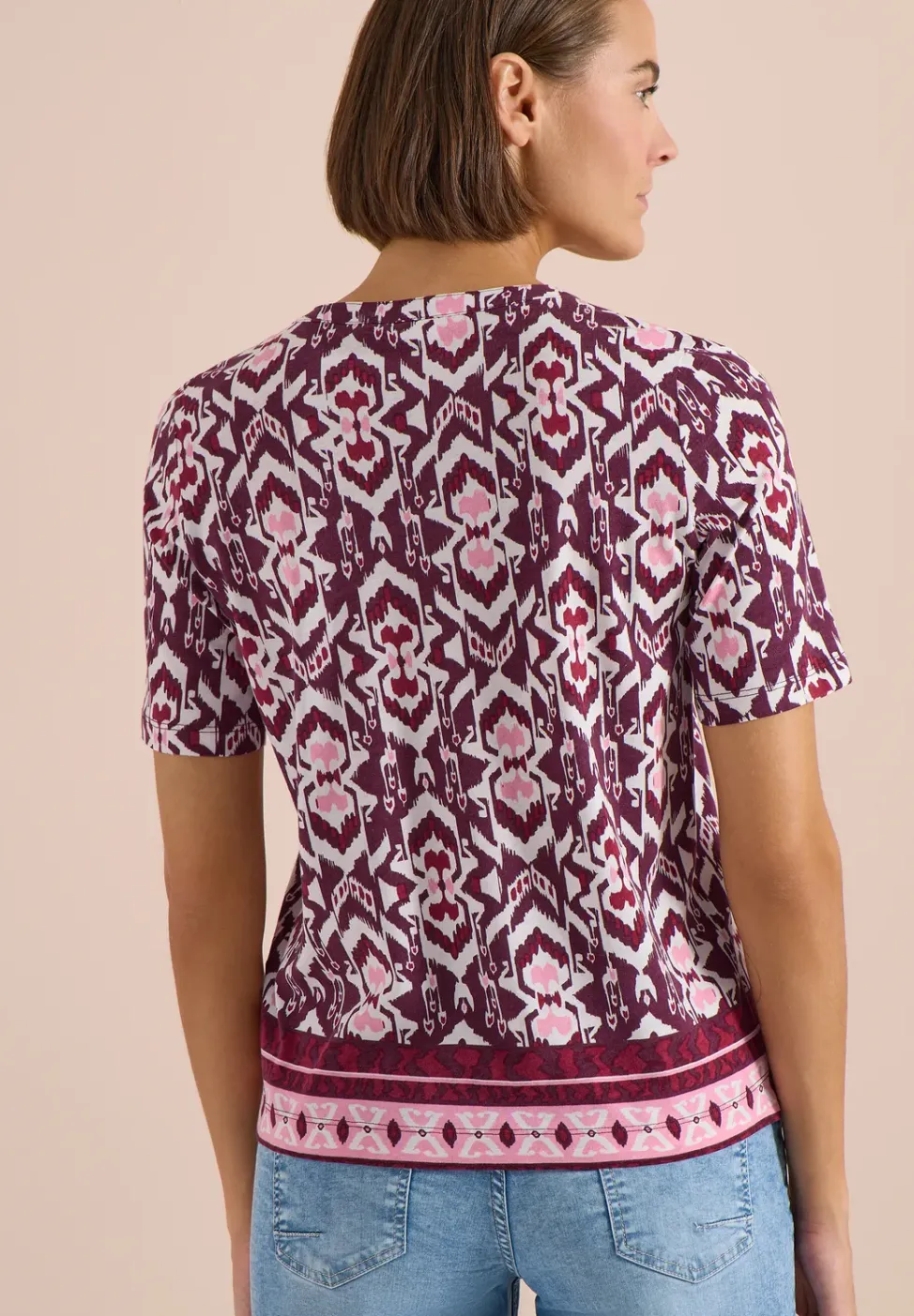 Kurzarm Shirt mit Split Neck und Print
