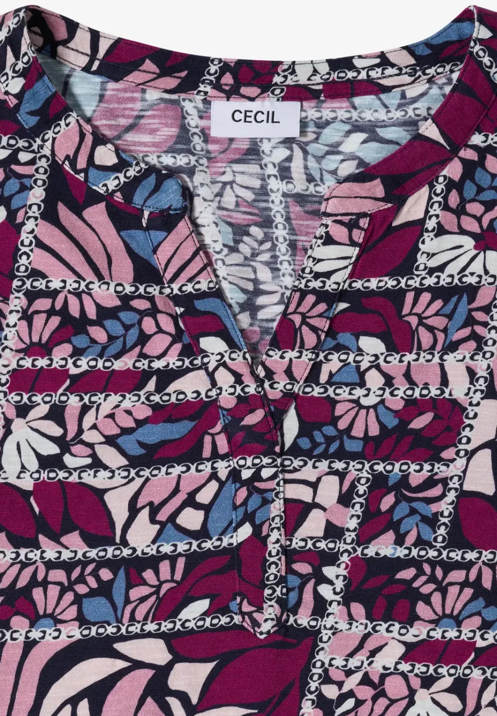 Kurzarm Shirt mit Split Neck und Print