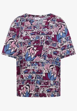 Kurzarm Shirt mit Split Neck und Print