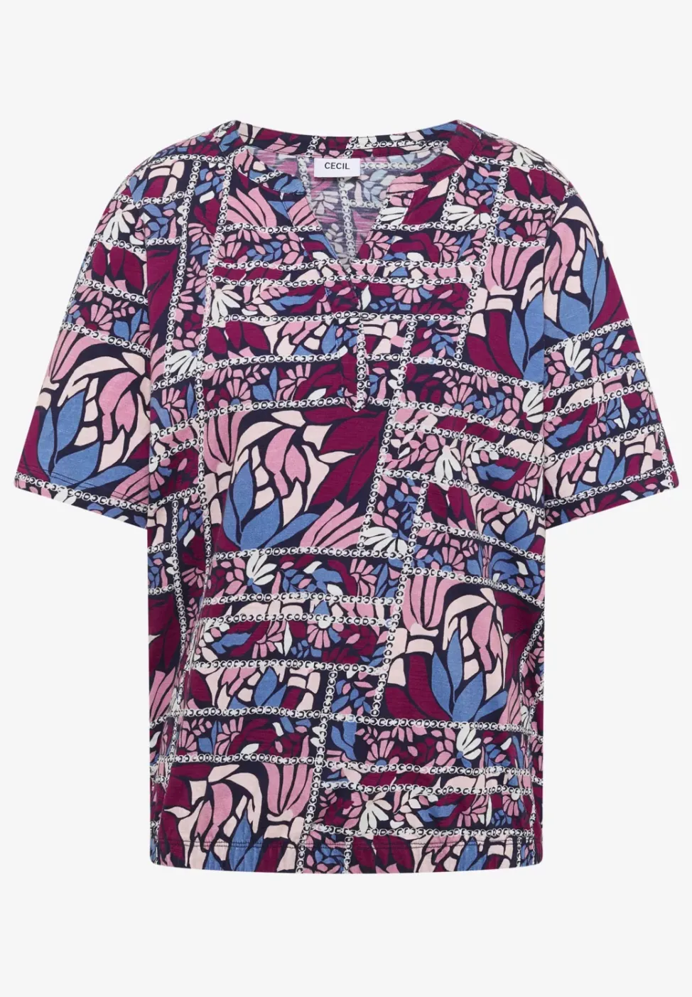 Kurzarm Shirt mit Split Neck und Print