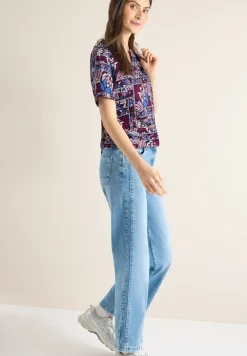 Kurzarm Shirt mit Split Neck und Print