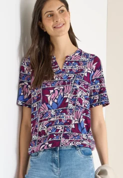 Kurzarm Shirt mit Split Neck und Print
