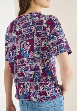 Kurzarm Shirt mit Split Neck und Print