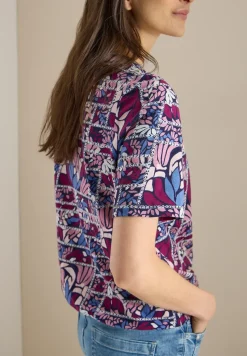 Kurzarm Shirt mit Split Neck und Print