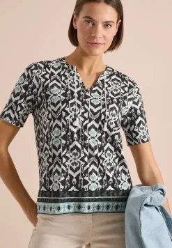 Kurzarm Shirt mit Split Neck und Print