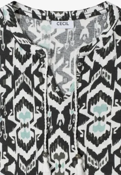 Kurzarm Shirt mit Split Neck und Print