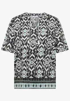 Kurzarm Shirt mit Split Neck und Print