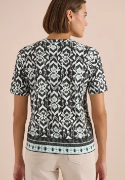 Kurzarm Shirt mit Split Neck und Print