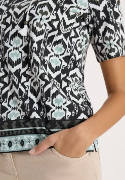 Kurzarm Shirt mit Split Neck und Print