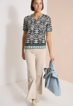 Kurzarm Shirt mit Split Neck und Print