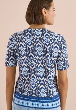 Kurzarm Shirt mit Split Neck und Print