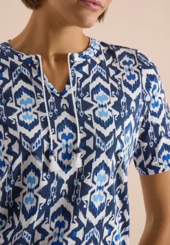 Kurzarm Shirt mit Split Neck und Print