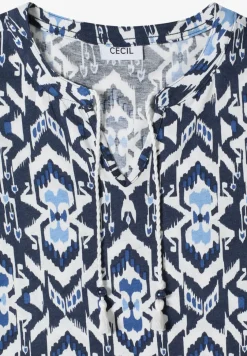 Kurzarm Shirt mit Split Neck und Print