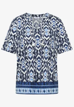 Kurzarm Shirt mit Split Neck und Print
