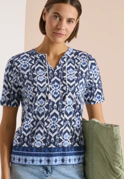 Kurzarm Shirt mit Split Neck und Print