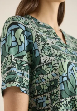 Kurzarm Shirt mit Split Neck und Print
