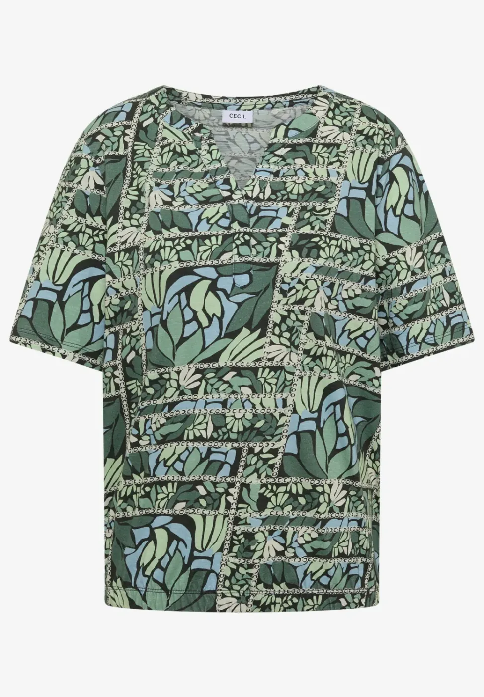 Kurzarm Shirt mit Split Neck und Print