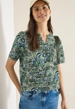 Kurzarm Shirt mit Split Neck und Print
