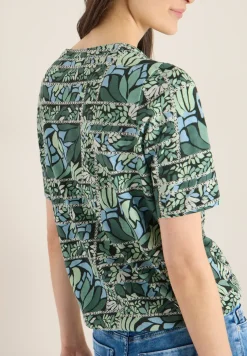 Kurzarm Shirt mit Split Neck und Print
