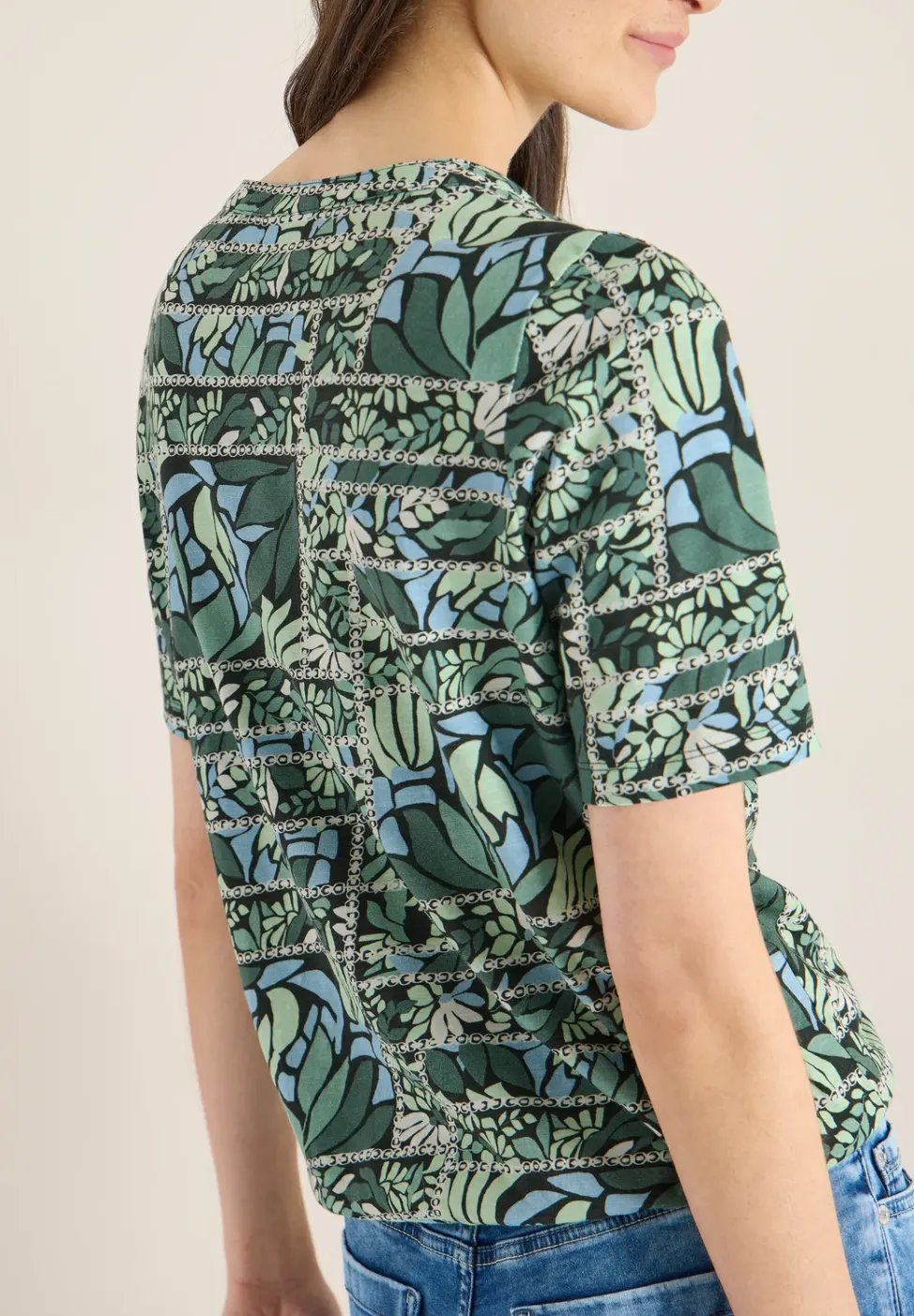 Kurzarm Shirt mit Split Neck und Print