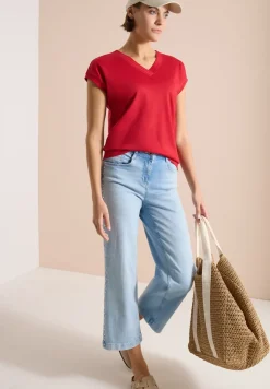 Kurzarm Shirt mit V-Neck in Unifarbe