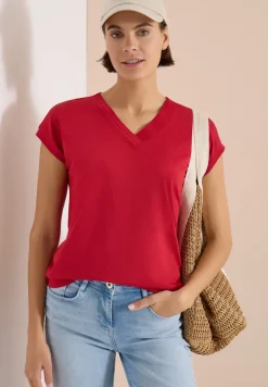 Kurzarm Shirt mit V-Neck in Unifarbe