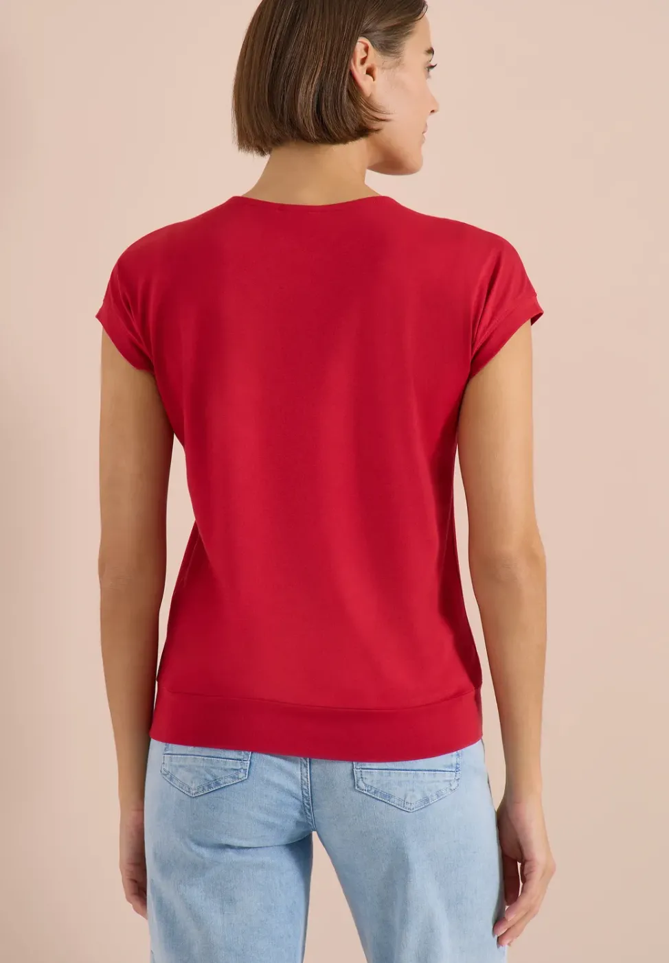 Kurzarm Shirt mit V-Neck in Unifarbe