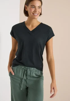 Kurzarm Shirt mit V-Neck in Unifarbe