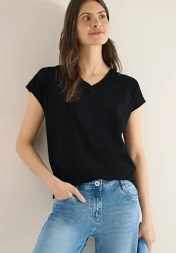 Kurzarm Shirt mit V-Neck in Unifarbe