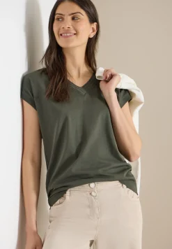Kurzarm Shirt mit V-Neck in Unifarbe