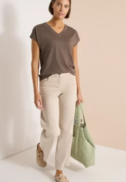 Kurzarm Shirt mit V-Neck in Unifarbe