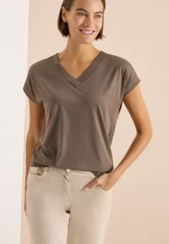 Kurzarm Shirt mit V-Neck in Unifarbe