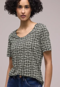 Kurzarm T-Shirt mit gerundetem V-Neck