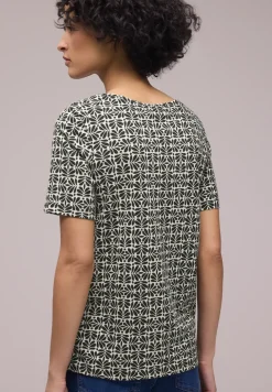 Kurzarm T-Shirt mit gerundetem V-Neck