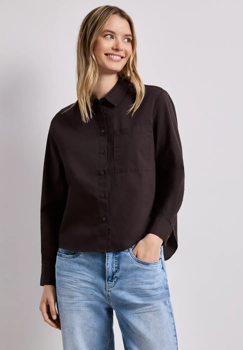 Langarm Bluse mit Hemdkragen aus Twill
