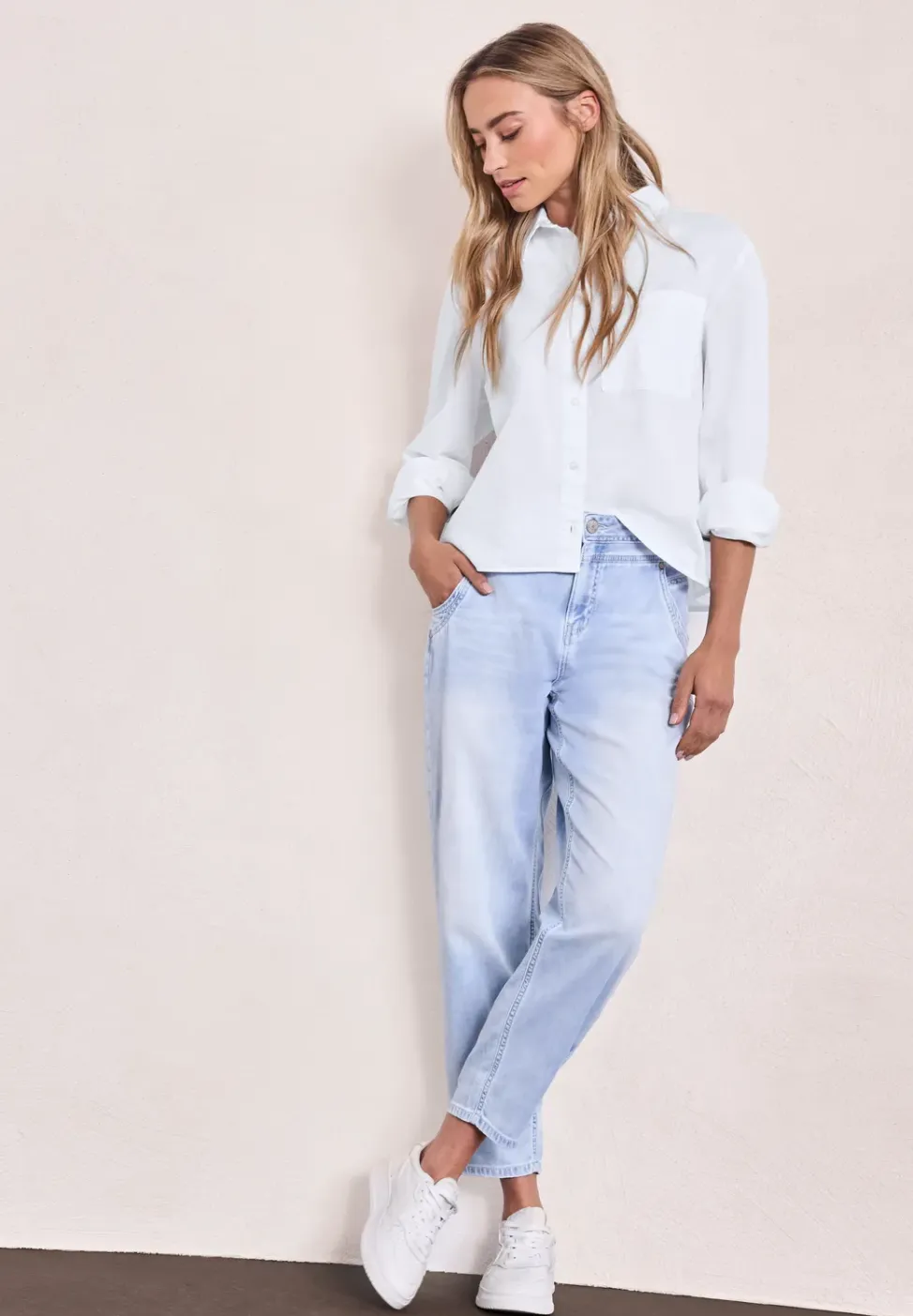 Langarm Bluse mit Hemdkragen aus Twill