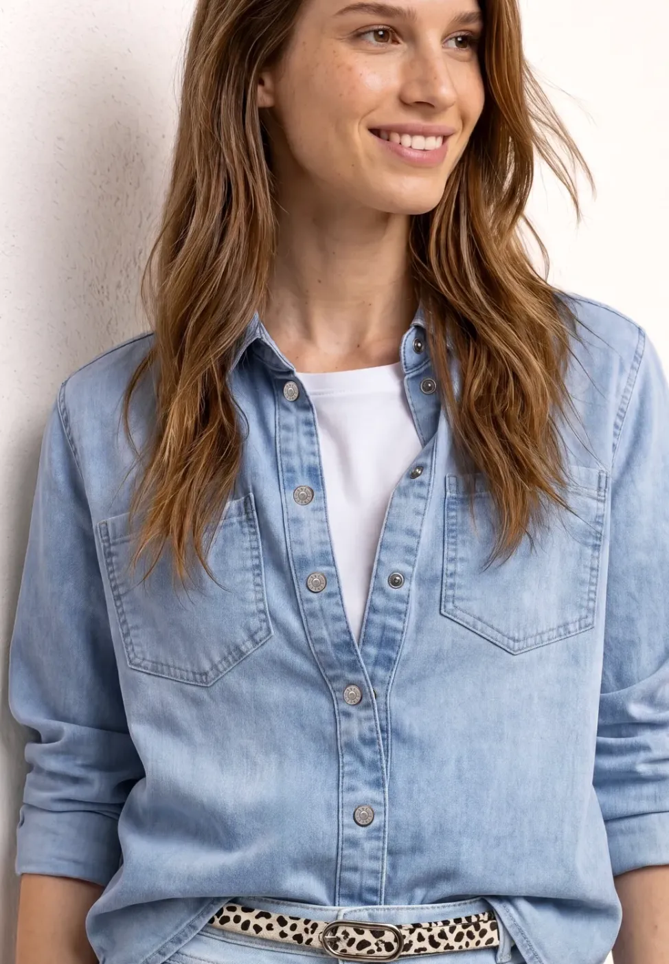 Langarm Hemdbluse in Denim-Optik