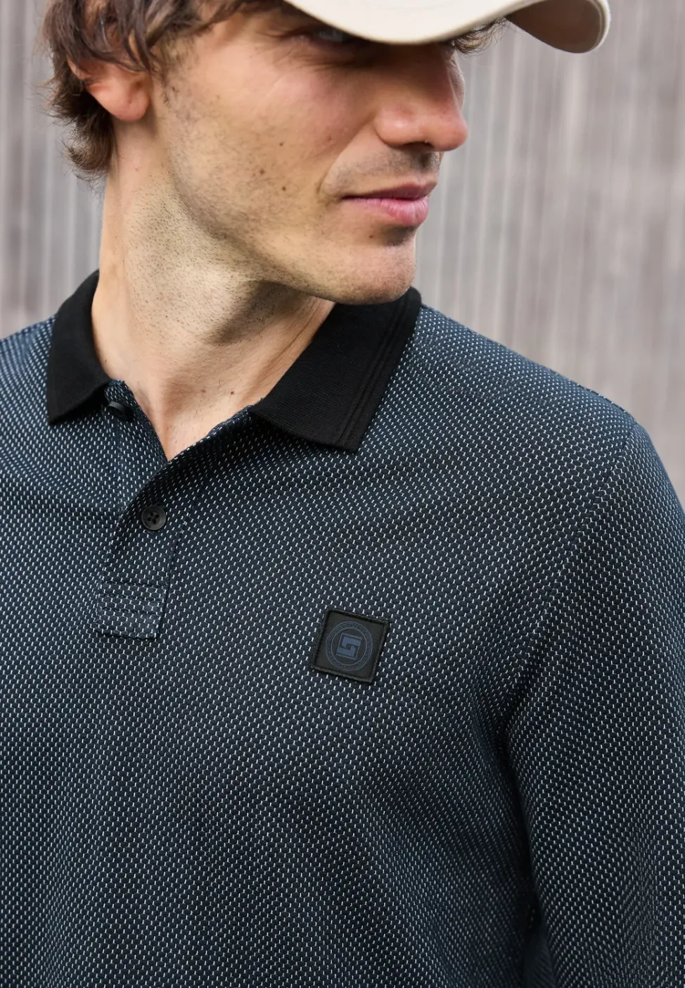 Langarm Struktur Poloshirt