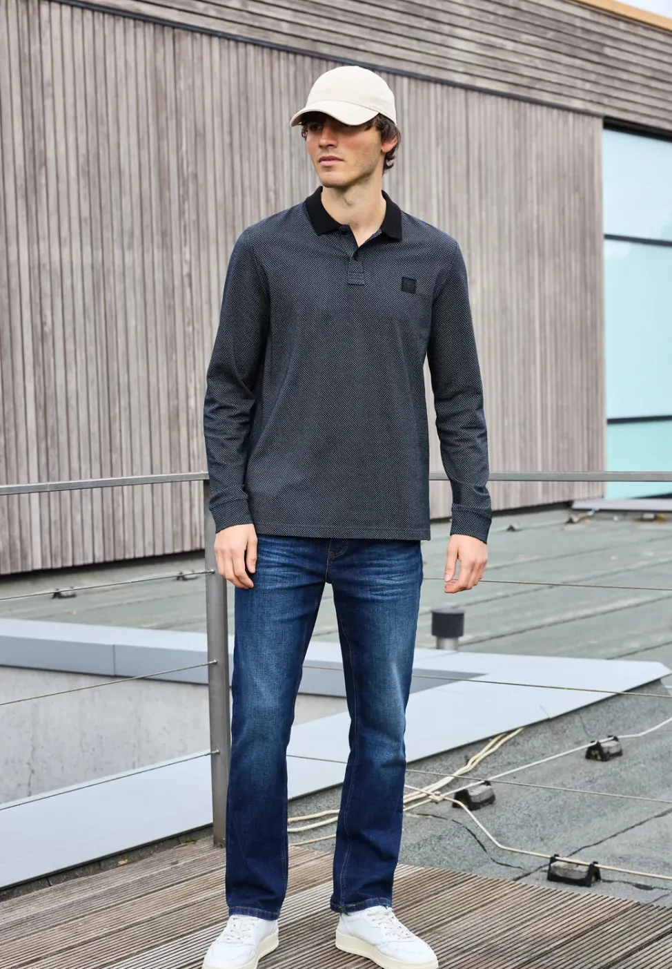 Langarm Struktur Poloshirt