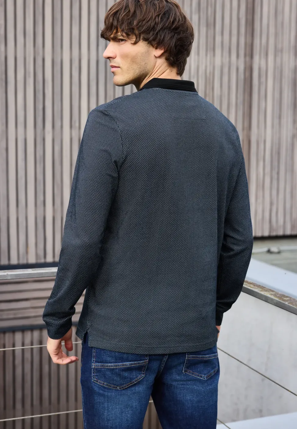 Langarm Struktur Poloshirt