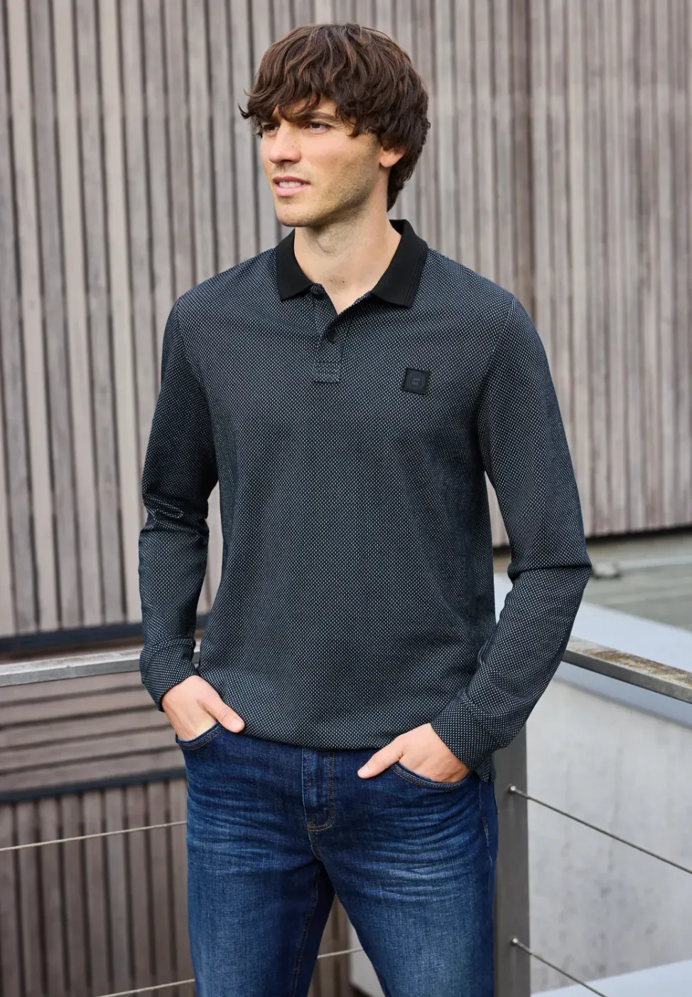 Langarm Struktur Poloshirt