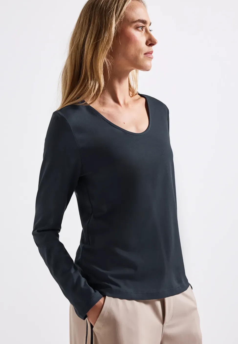Langarmshirt in Unifarbe